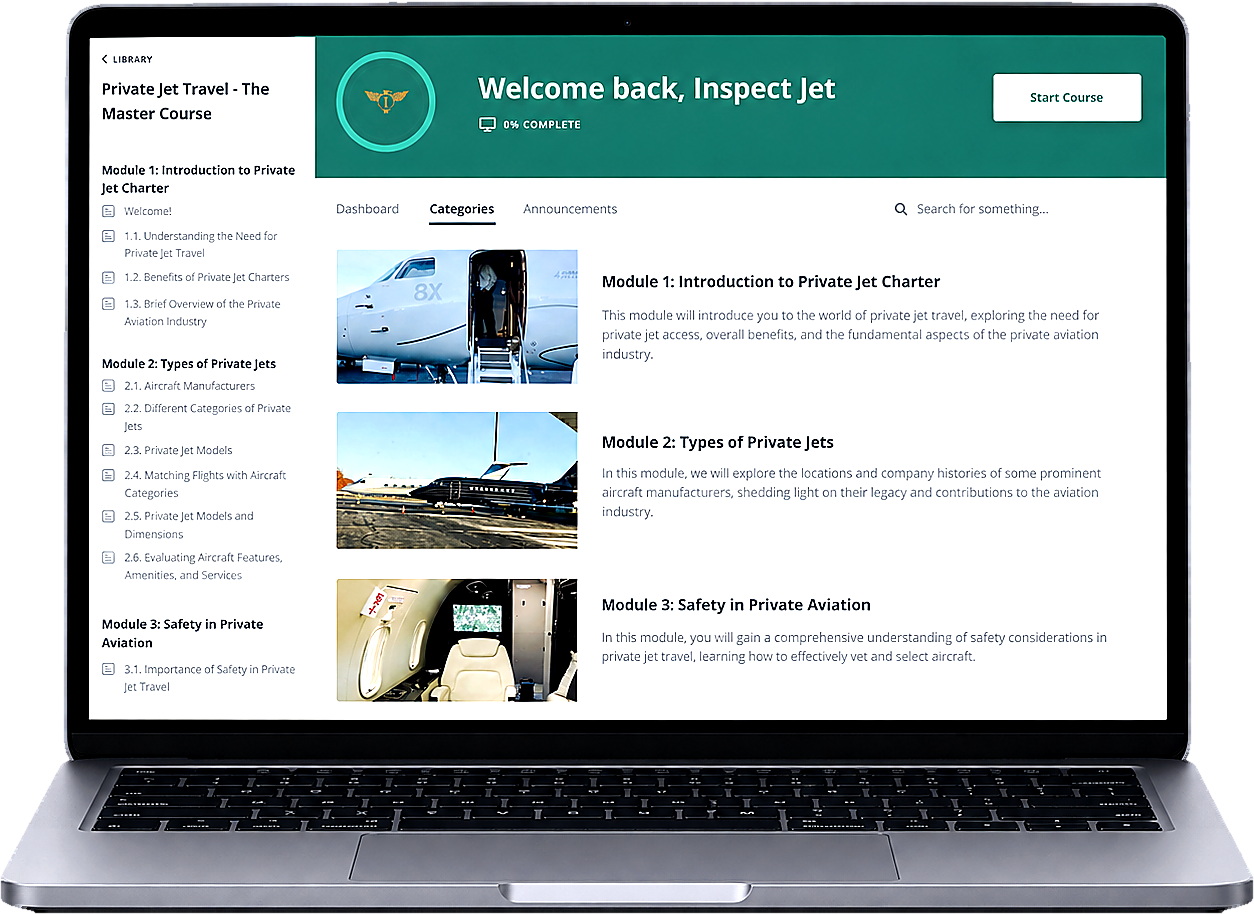 Inspect Jet course dashboard displayed on a laptop